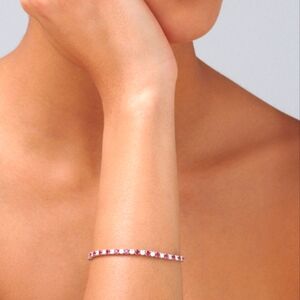 Ruby + Diamond Illusion Tennis Bracelet In White Gold Stainless Steel